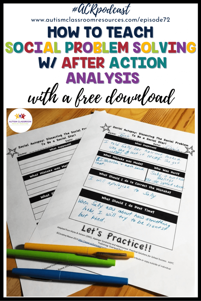 How to teach social problem solving with after action reports. With a free download. #ACRpodcast