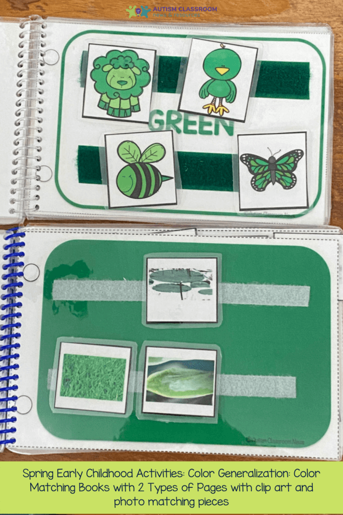 Spring Early Childhood Activities: Color Generalization: Color Matching Books with 2 Types of Pages with clip art and photo matching pieces