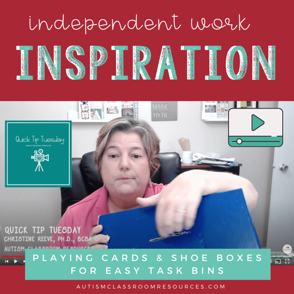 This #IndependentWorkInspiration task is a simple work task designed for beginning learners in special education. Playing Cards and shoe boxes for easy task boxes.