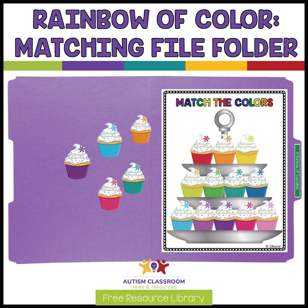 Rainbow of cupcakes Matching file folder from Free Resource Library