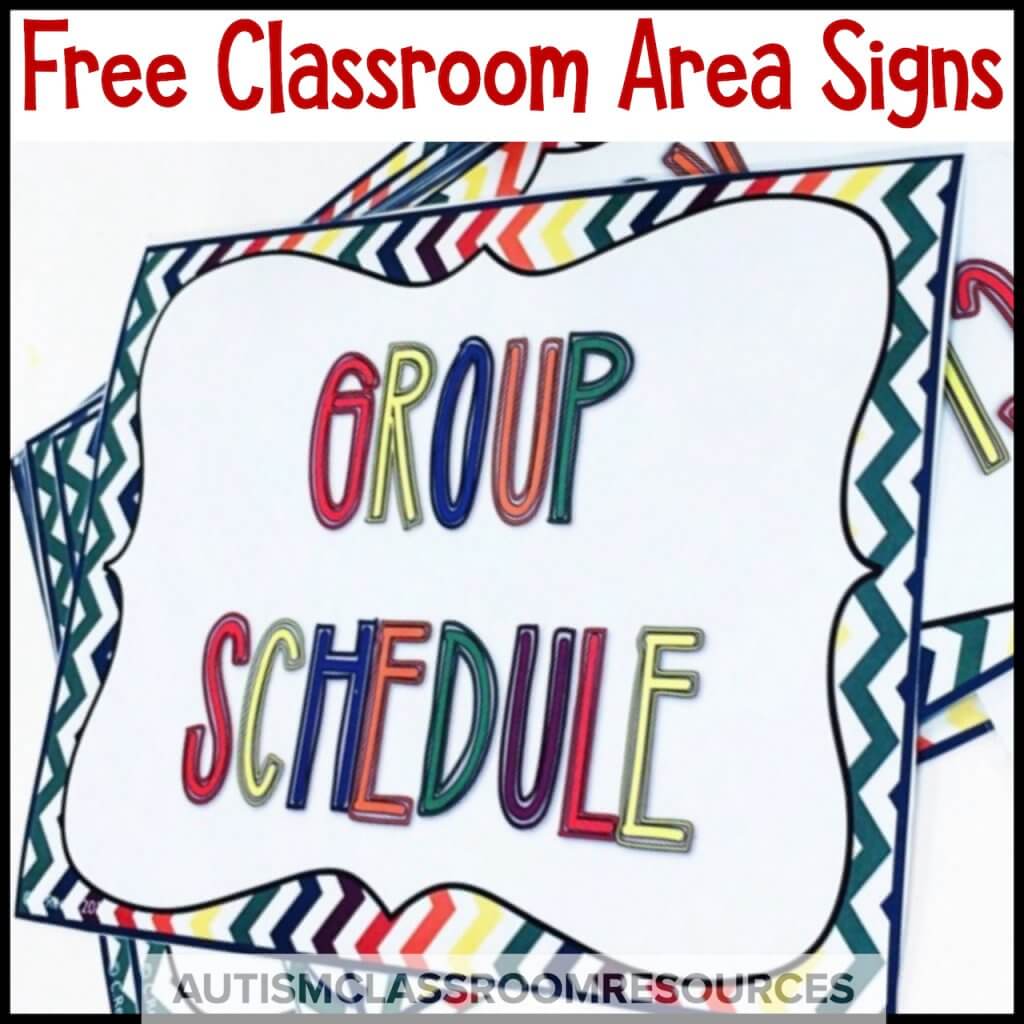 Free classroom area signs: 5 signs each with colorful chevron background-for elementary and for secondary ages