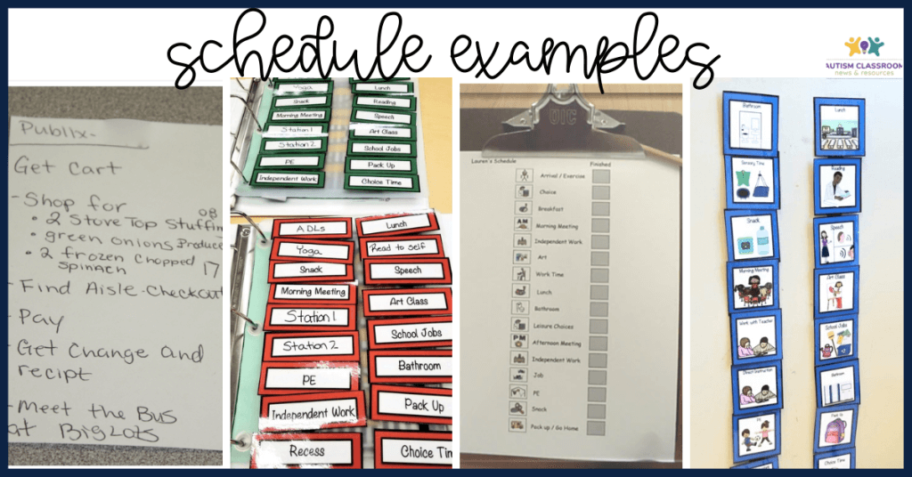 Visual Schedule Examples [a picture of multiple types of individual student schedules]