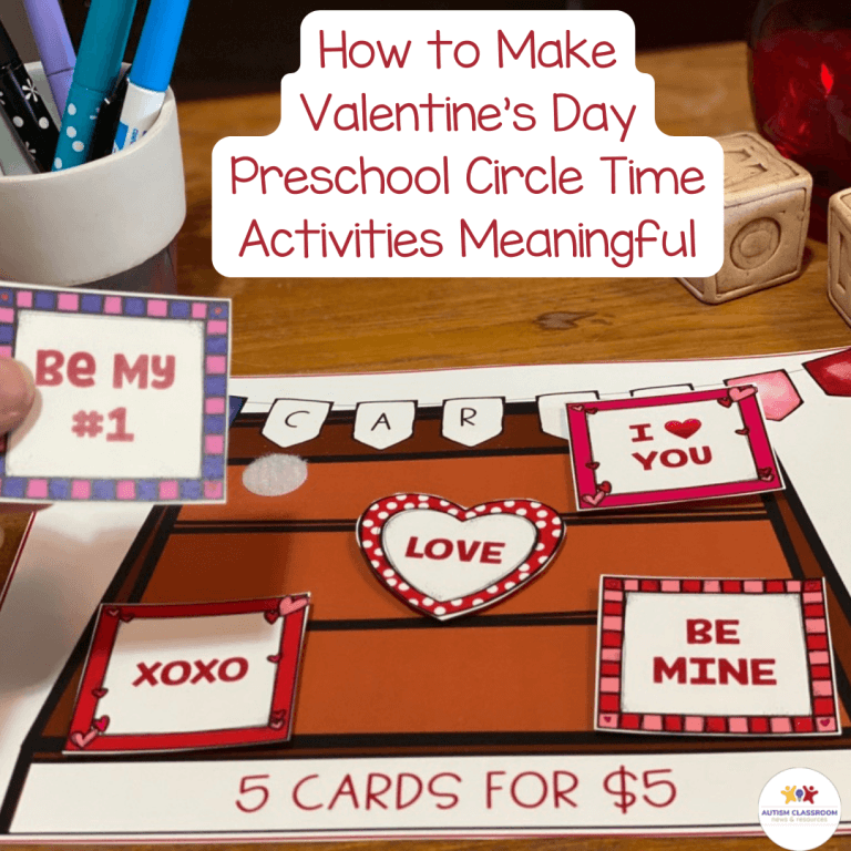 how-to-make-Valentine's-Day-preschool-circle-time-activities-meaningful. Picture of communication board with valentines cards