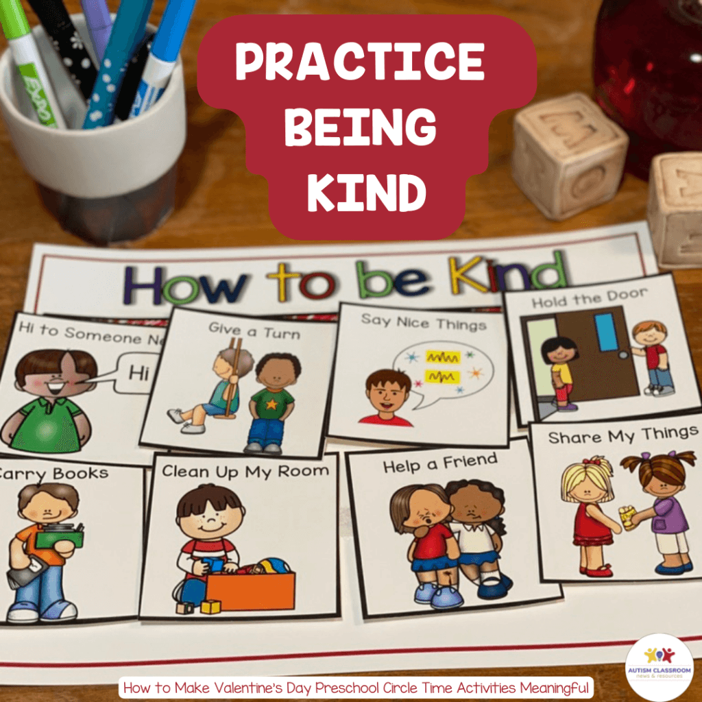 Practice being kind. The verses of the song are depicted in the pictures on the board that students can choose to determine the order in which they will be sung.