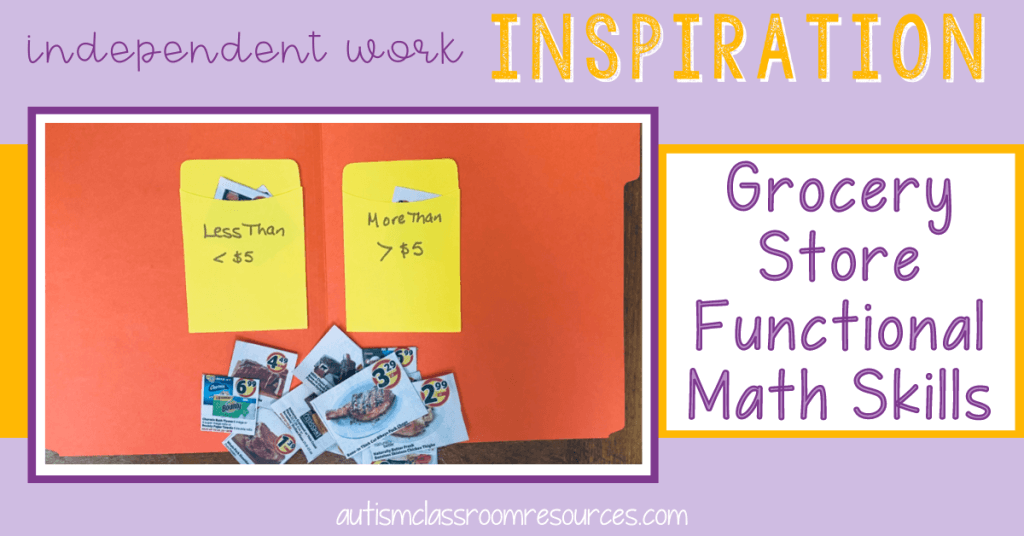 Grocery store functional math skills are easy to practice with this free math work box for functional skills and math
