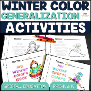 Winter Color Generalization Activities. Mini books for color identification. Two books, one titled "My Winter Colors Book" and the other is "My Winter Sports Colors Book".