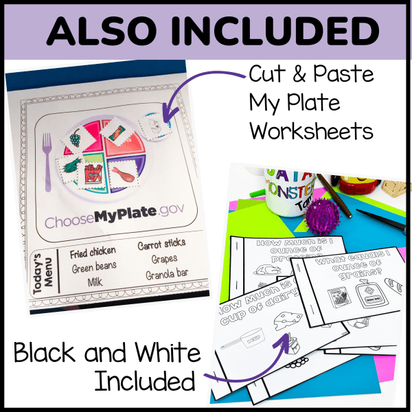 Also Included cut and paste my plate worksheets - black and white included - food and nutrition