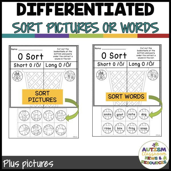 Differentiate Sort pictures or words - vowel sounds