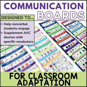 AAC Communication Boards for Classroom Adaptation. Deigned to help nonverbal students engage and supplement existing individual AAC tools with specific vocabulary.