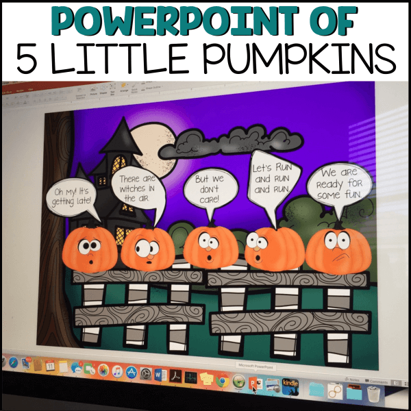 Pictured-a PowerPoint show of 5 Little Pumpkins from the Fun Fall Morning Meeting and Circle Visuals