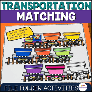 Transportation Matching File Folder Activities. Shows a picture of a train.