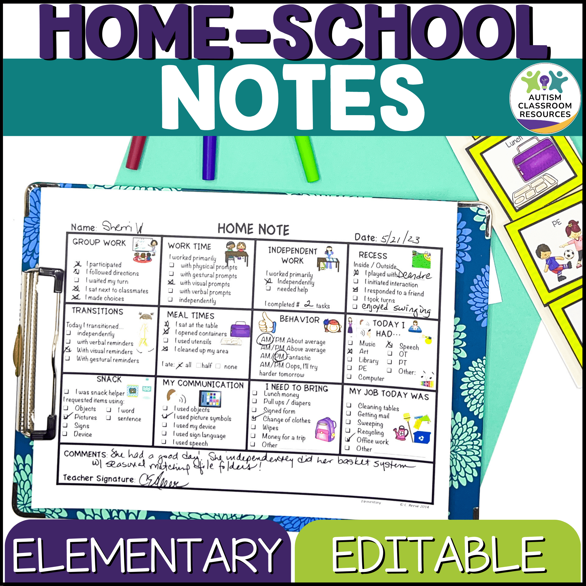 Daily Parent Communication Notes for Special Education - K-5