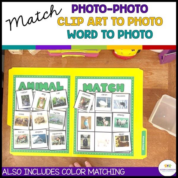 File Folder Games for Special Education. Match Photo-Photo Clip Art to Photo Word to Photo