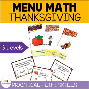 Menu Math Thanksgiving - practical life skills task cards