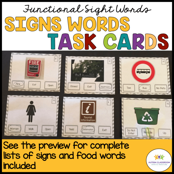 Signs Words Task Cards Sight Words