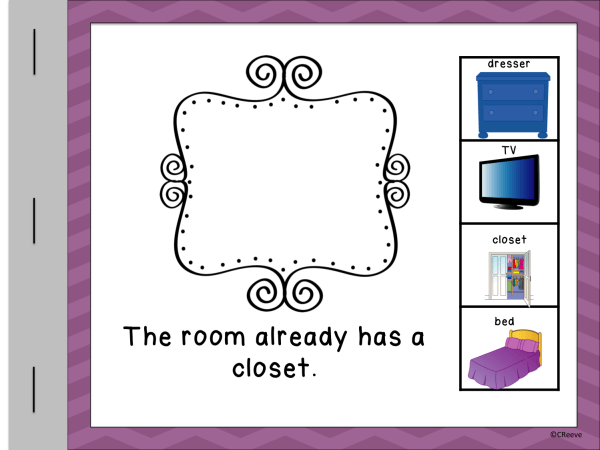 The room already has a closet - page in autism adapted vocabulary book