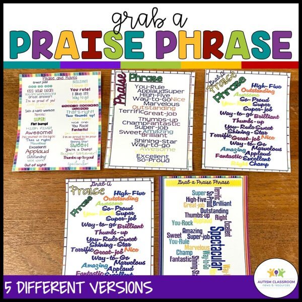 visual reminders for special education paraprofessional staff - grab a praise phrase