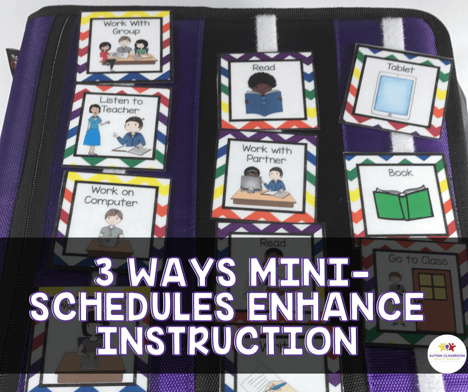 3 Ways Mini-Schedules Enhance instruction [picture of mini visual schedule on a notebook)