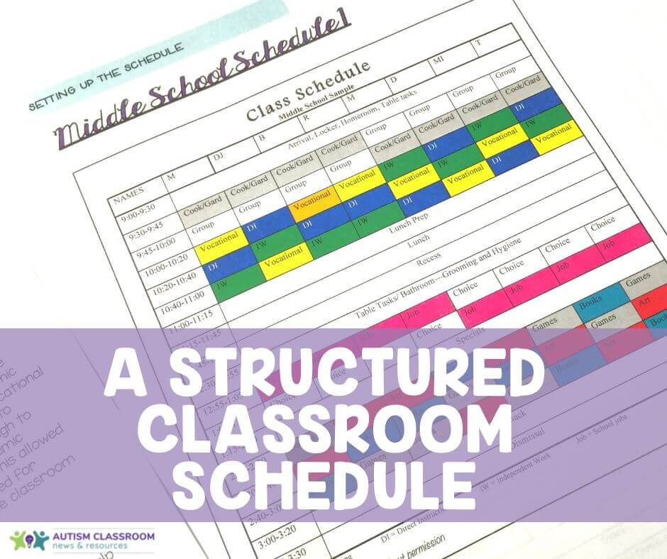 The autism classroom needs to have a structured classroom schedule that sets the routine for the students and staff.