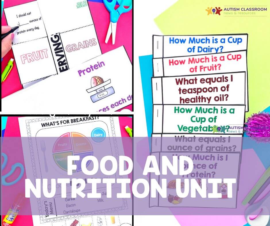 Food and Nutrition Unit from Autism Classroom Resources including mini-books for serving size and nutrition by age, meal planning with My Plate and more.