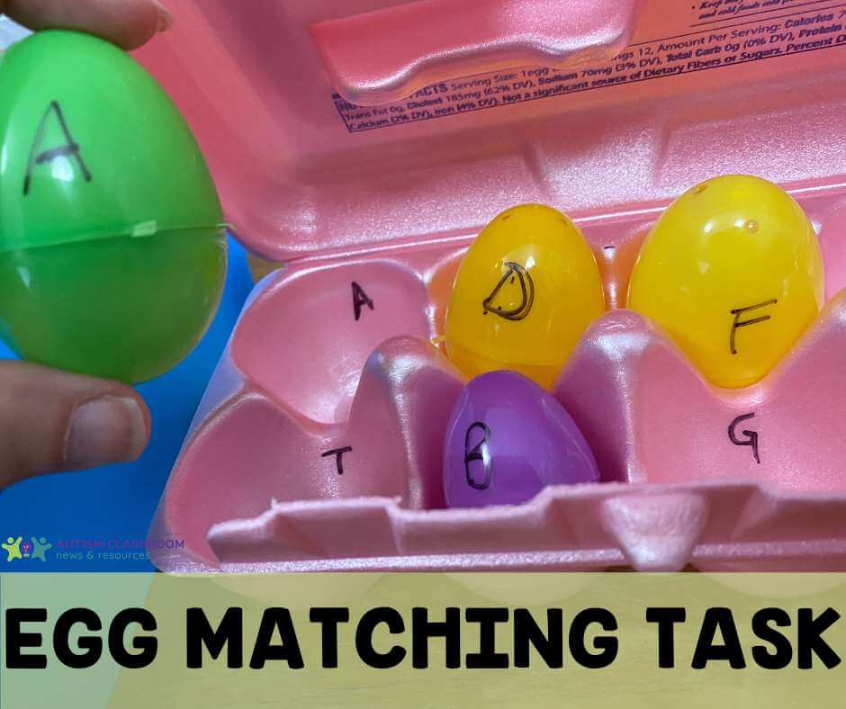 4 simple-to-make task boxes for autism classrooms Egg letter matching task