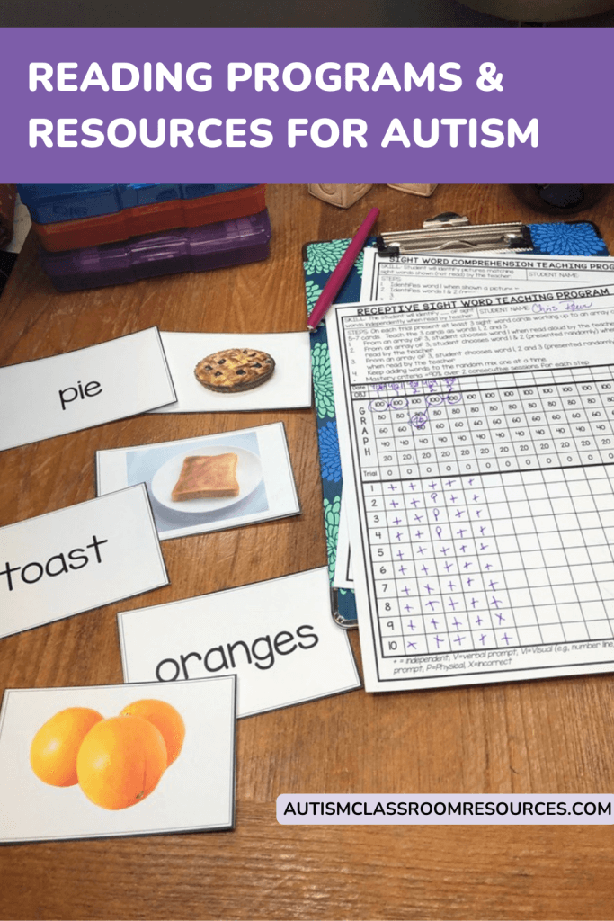 Resources and Reading Programs for Autism -instructional kit with flash cards and data sheet for teaching food related sight words