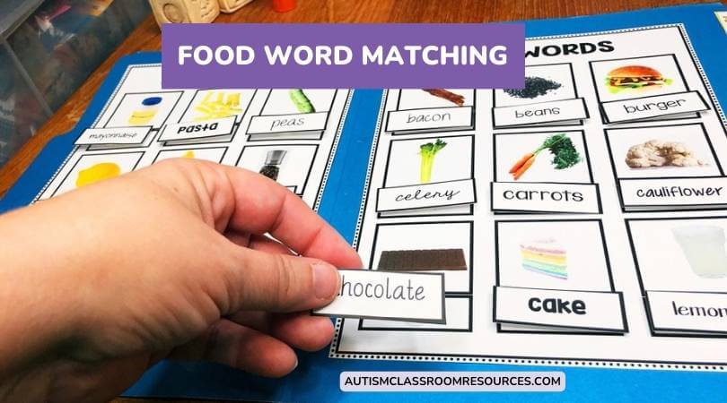 Resources and Reading Programs for Autism Food matching word to picture file folder
