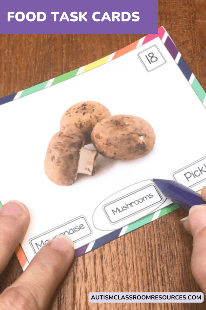 Resources and Reading Programs for Autism Food word task cards