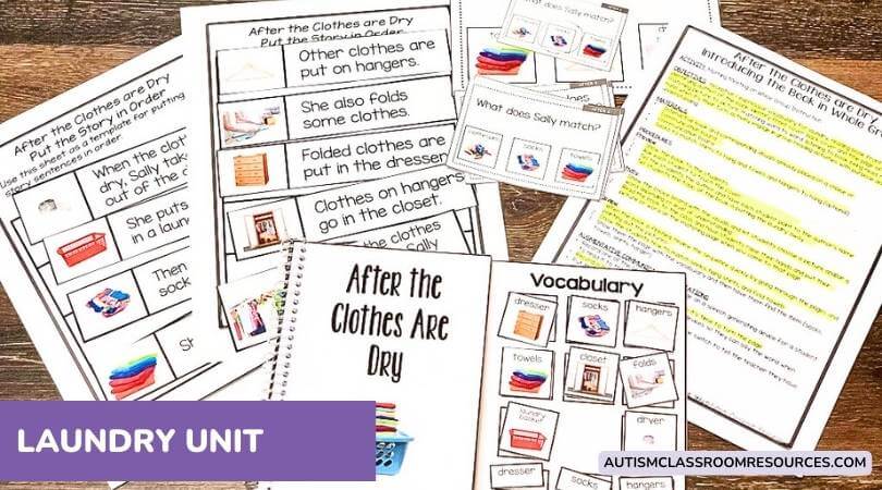 Resources and Reading Programs for Autism Food word interactive book - Laundry Unit pin--After the clothes are dry book with sequencing tools and task cards