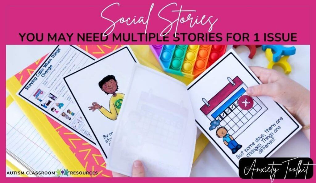 Social Stories Research-You may need more than 1 social story for an issue. Pictures of the Anxiety Behavioral Toolkit social stories