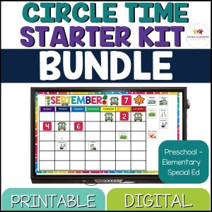 The Morning Meeting & Circle Time Activities - PreK & Elem Spec. Ed Digital & Print includes engaging, colorful September calendar and activity icons—perfect for starting circle time in preschool and elementary special education.
