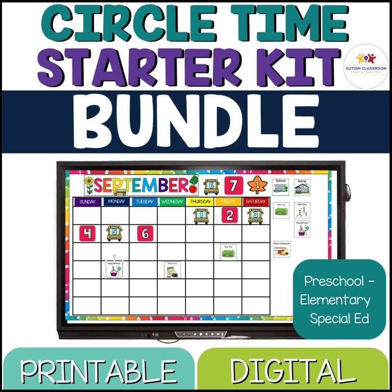 The Morning Meeting & Circle Time Activities - PreK & Elem Spec. Ed Digital & Print includes engaging, colorful September calendar and activity icons—perfect for starting circle time in preschool and elementary special education.